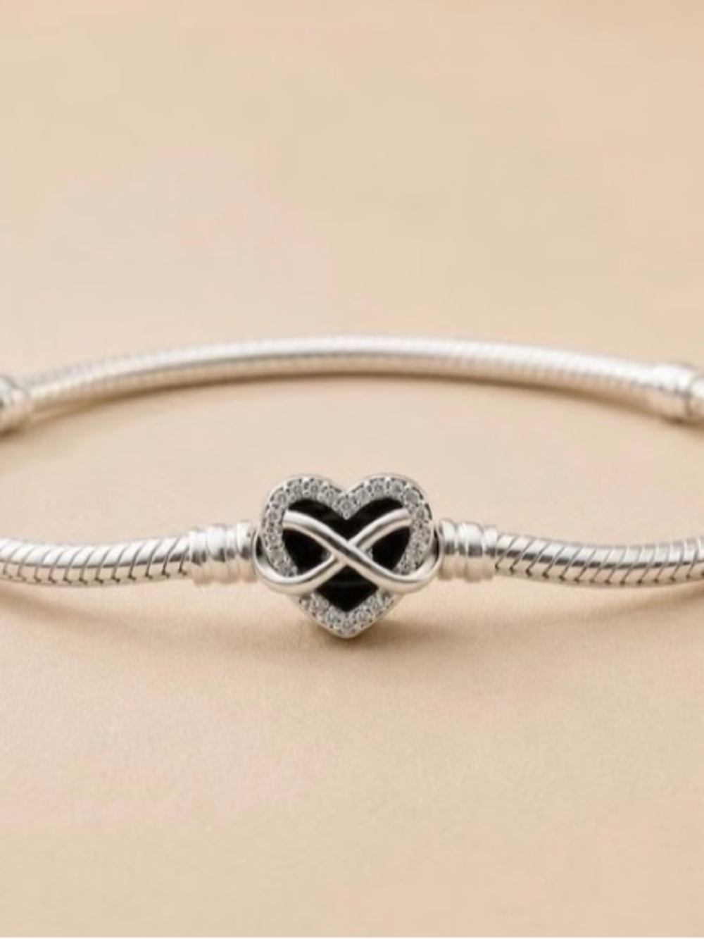 Pandora Sterling Silver Heart Infinity Charm Bracelet - Black Accent